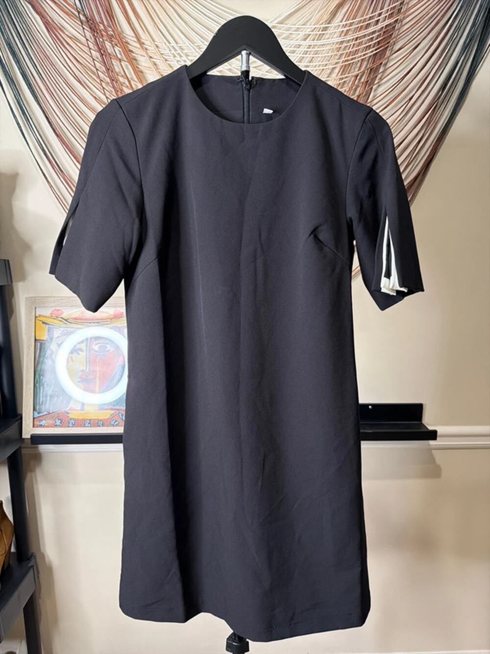 Black dress with black-and-white sleeves 0 EUC 2408
